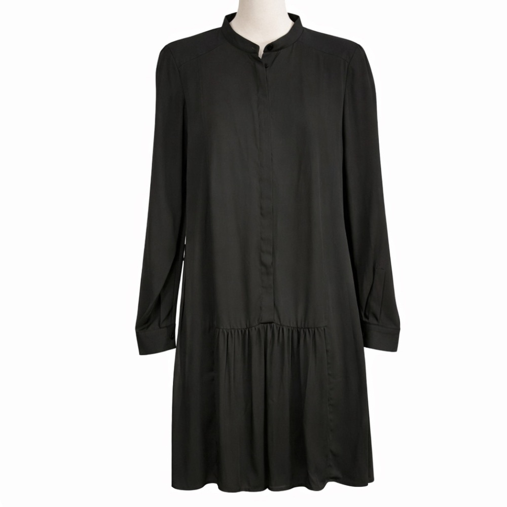 Banana Republic Black Shirt Dress Front Skirt Ruching Detail